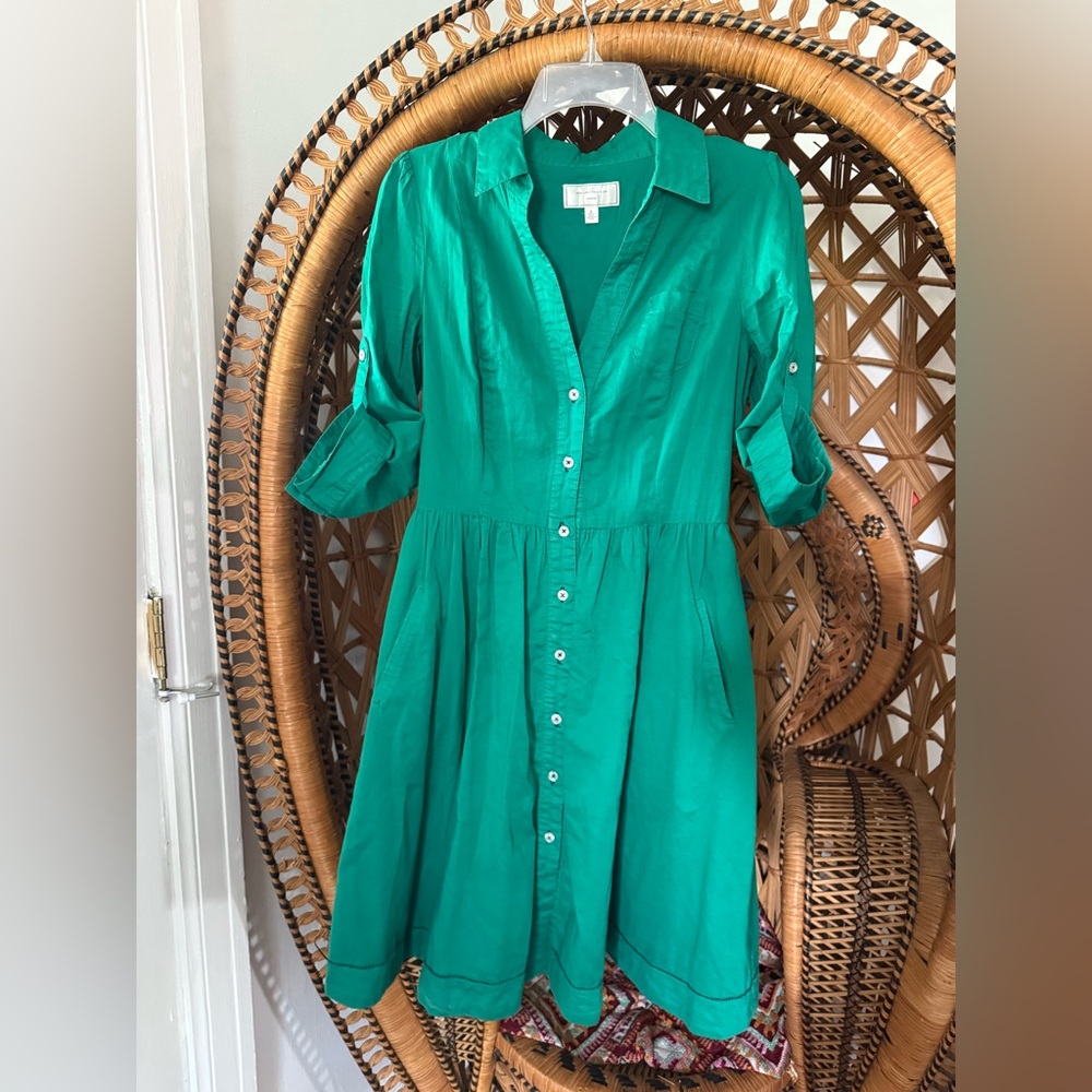 Moulinette Soeurs Anthropologie Green Button-Up Dress